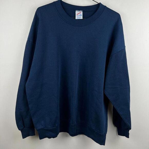 Vintage Jerzees Sweatshirt 2X Navy Blue Blank Pullover Made in USA Russell Crew - Picture 1 of 3